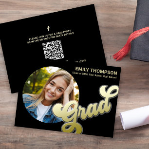 Invitation Diplômé Moderne Style Retro Gold Photo QR Code