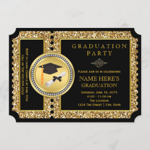 Invitation Diplôme Noir et Doré Pailleté pour la Remise des D