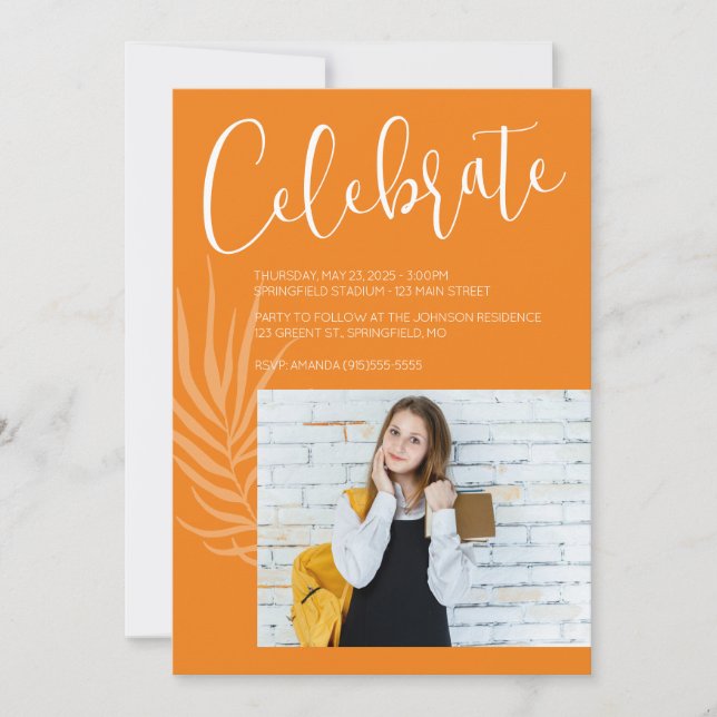 Invitation Diplôme Orange Photo (Devant)