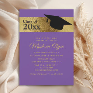 Invitation Diplôme personnalisé chapeau noir or violet