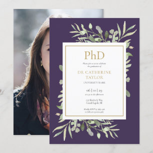 Invitation Diplôme Phd Vert Purple Photo Graduation