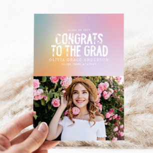 Invitation Diplôme photo moderne pastel arc-en-ciel rose girl