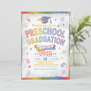 Invitation Diplôme préscolaire customisé à thème arc-en-ciel