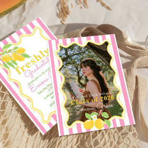 Invitation Diplômé récemment Fleurs de citron rayures roses r