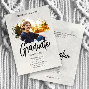 Invitation Diplôme Style Moderne Gris Froid Pinceau Grunge