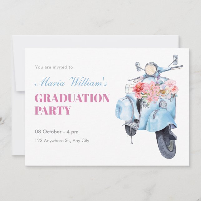 Invitation Diplôme vintage scooter bleu (Devant)