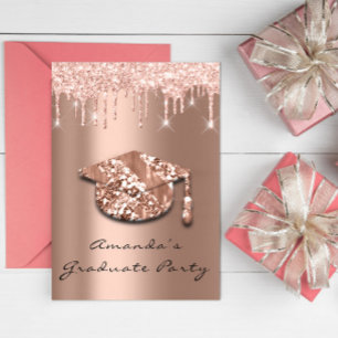 Invitation Diplômés Rose Gold Casquette 3D Glam