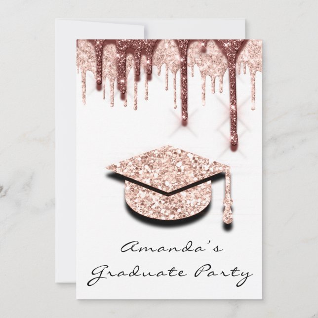 Invitation Diplômés Rose Gold Casquette 3D Glam avec site (Dos)