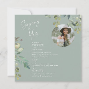 Invitation Dire Oui Mariée Photo Foliage Sage Fête des mariée