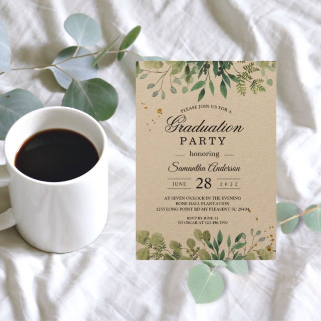 Invitation Direction des Feuilles verts Kraft (Créateur téléchargé)