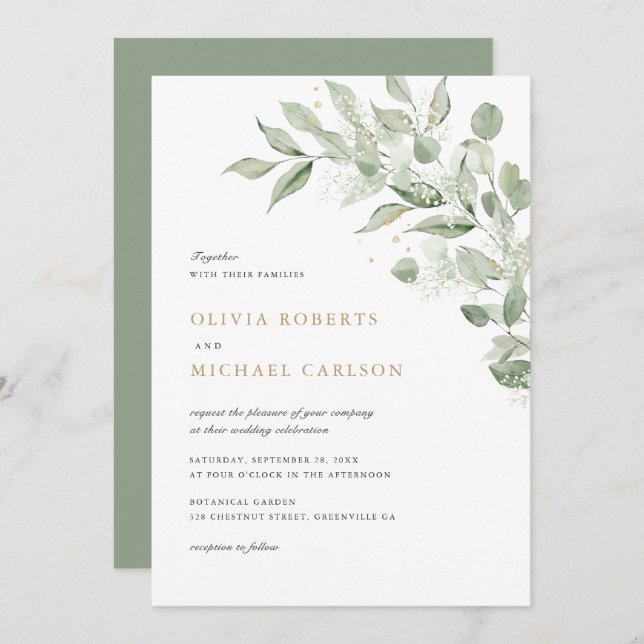 Invitation Direction du congé d'olive de verdure Mariage du s (Devant / Derrière)