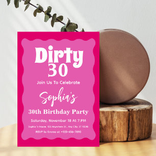 Invitation Dirty30 Anniversaire 30 ans Courbe Ondulée Rose Ch