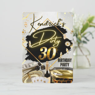 Invitation Dirty 30 Black & Gold Casino Sport Voiture de luxe