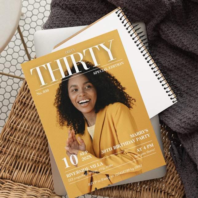 Invitation Dirty 30 Magazine Journal 30th Birthday Photo (Créateur téléchargé)