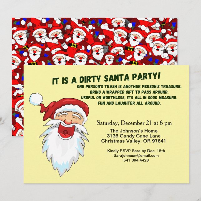 Invitation Dirty Père Noël échange de cadeaux avec Père Noël  (Devant / Derrière)