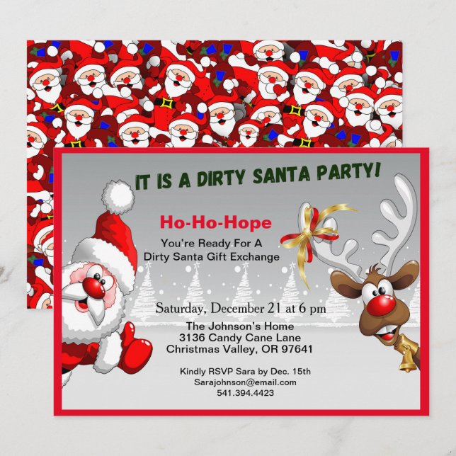 Invitation Dirty Père Noël prêt pour le échange de cadeaux Pè (Devant / Derrière)