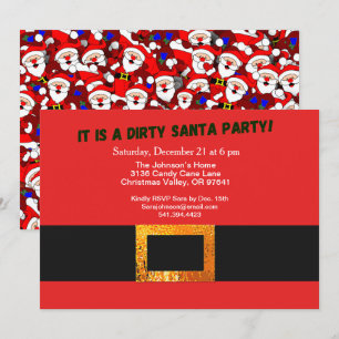 Invitation Dirty Père Noël Red Suit Party et Père Noël Motif