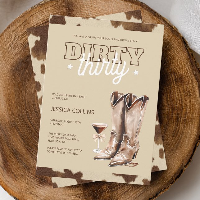 Invitation Dirty Thirty Country Western 30e fête d'anniversai (Dirty Thirty Country Western 30th Birthday Party Invitation)