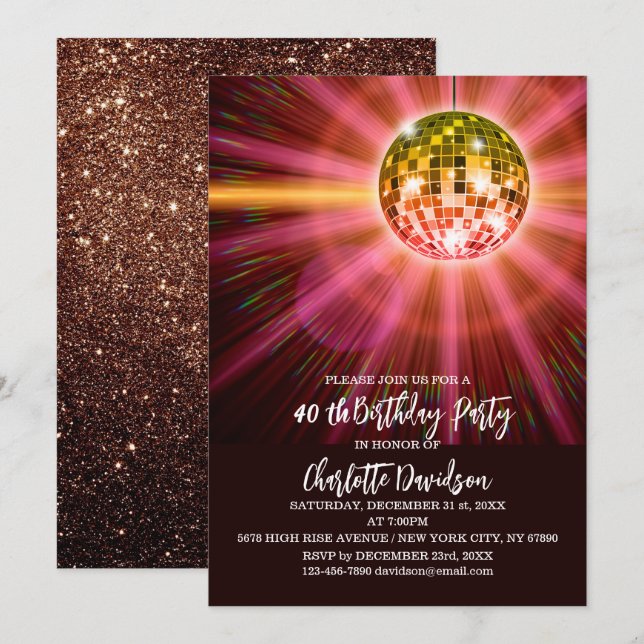 Invitation Disco 40e fête d'anniversaire (Devant / Derrière)