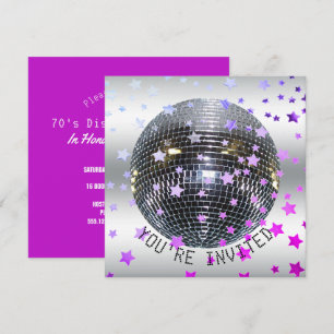 Invitation Disco Anniversaire violet Retro les années 70 Di