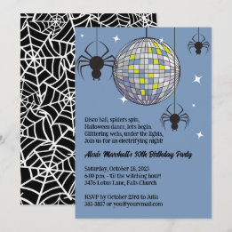 Invitation Disco Araignées Halloween Blue Retro Costume Party
