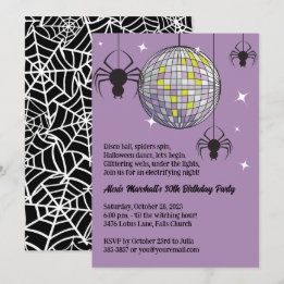 Invitation Disco Araignées Halloween Purple Retro Costume Par
