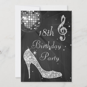 Invitation Disco Ball and Heels Black & Silver 18e anniversai
