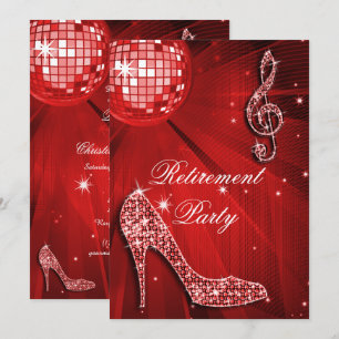 Invitation Disco Ball and Sparkle Heels Red Retirement