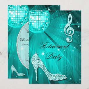 Invitation Disco Ball and Sparkle Heels Retraite Turquoise