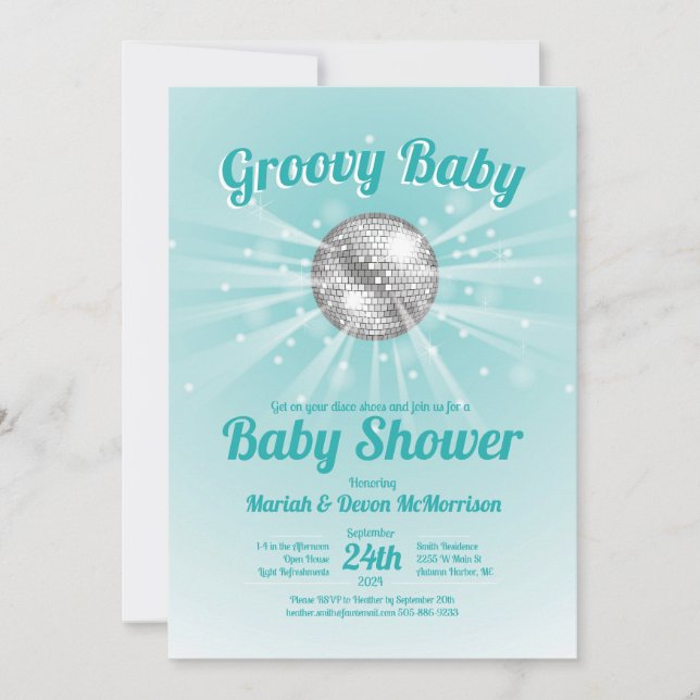 Invitation Disco Ball Baby shower Super Blue Boy (Devant)