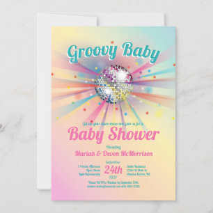 Invitation Disco Ball Baby shower Super Pastel Rainbow