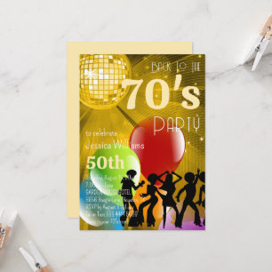 Invitation Disco Ball & Balloons Gold de Retro 70's