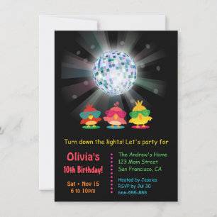 Invitation Disco Ball Glow Et Danse Oiseaux Anniversaire Fête