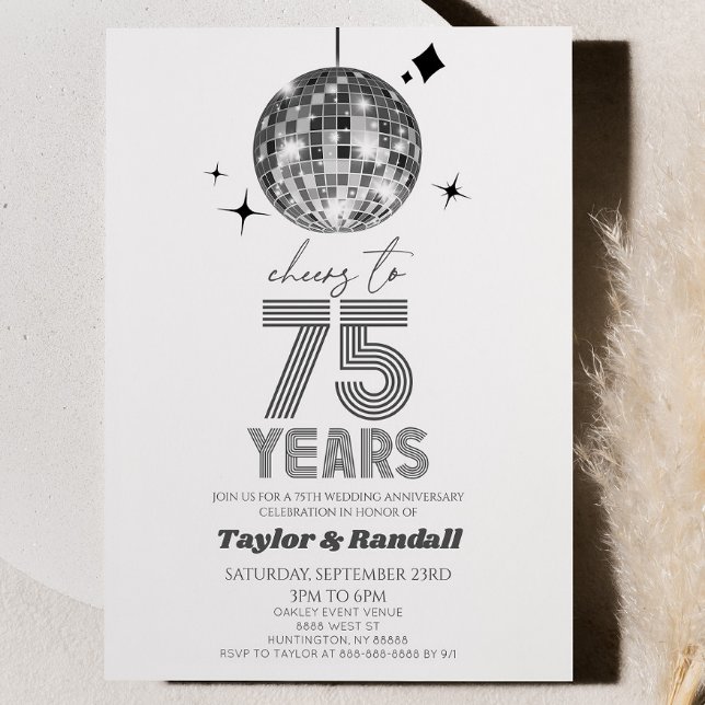 Invitation Disco Ball Joue À 75 Anniversaire Mariage (Créateur téléchargé)