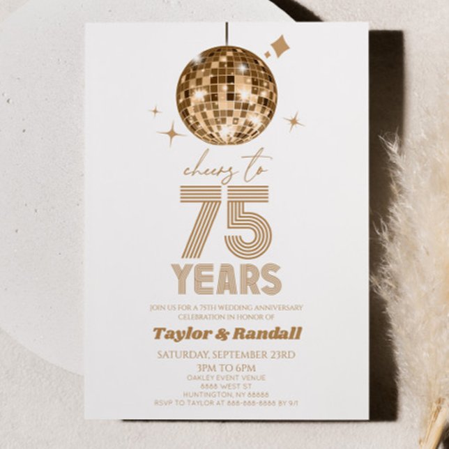 Invitation Disco Ball Joue À 75 Anniversaire Mariage (Créateur téléchargé)