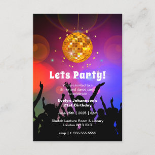 Invitation Disco Ball Let's Party  Anniversaire