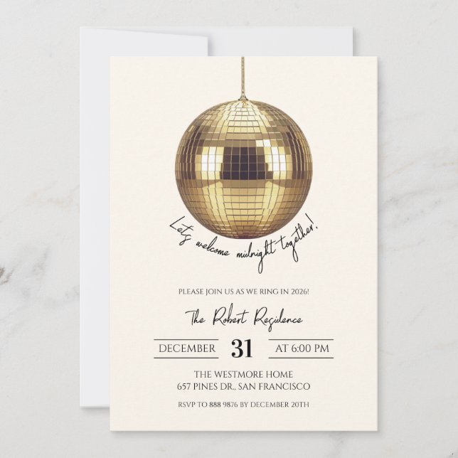 Invitation Disco ball New Years Party  (Devant)