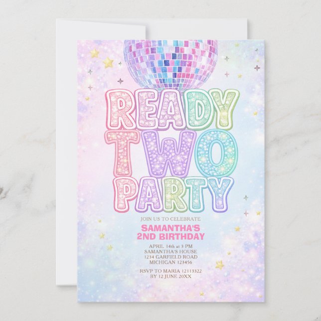 Invitation Disco Ball Pastel Rainbow Toddler Birthday Party  (Devant)