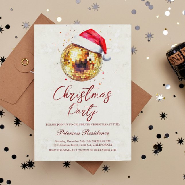 Invitation Disco Ball Santa Hat Soirée du Nouvel An (Créateur téléchargé)