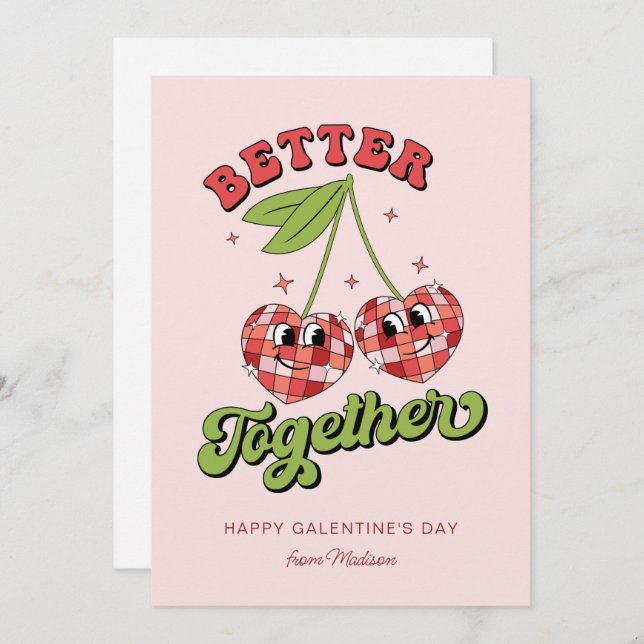 Invitation Disco Ball Valentine's Cherry Better Together (Devant / Derrière)