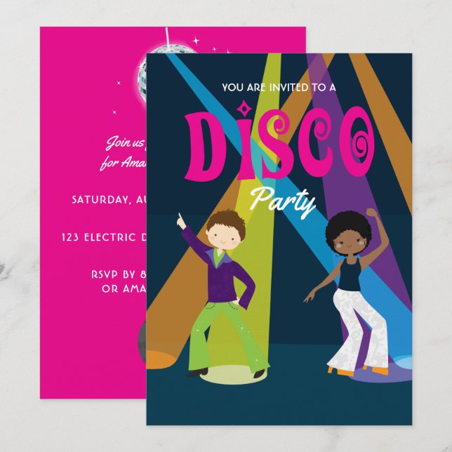 Invitation Disco Birthday Party (Devant / Derrière)