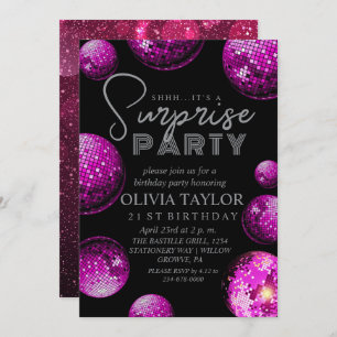 Invitation Disco Black Rose Surprise Fête d'anniversaire