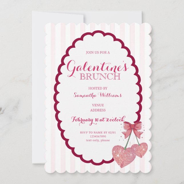 Invitation Disco Coquette tendance Scalloped Cherry Galentine (Devant)
