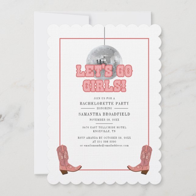 Invitation Disco Cowgirl Bachelorette Lets Go Girls (Devant)