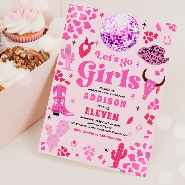 Invitation Disco Cowgirl Nashville Rodeo rose fête d'annivers (Créateur téléchargé)