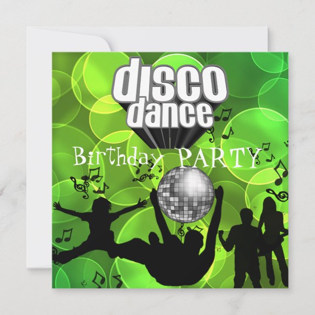 Invitation Disco Dance Anniversaire Fête Retro Lime Bubbles (Devant)