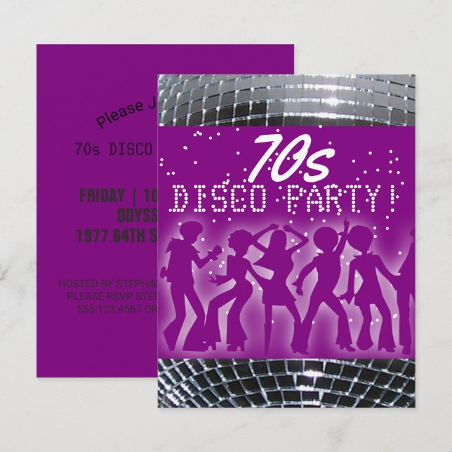 Invitation Disco Dance Party Purple | Fête à thème des années (Devant / Derrière)