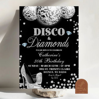 Invitation Disco et Diamants Anniversaire Adulte