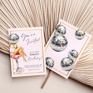 Invitation Disco Girl in Cocktail Glass Anniversaire Invitati