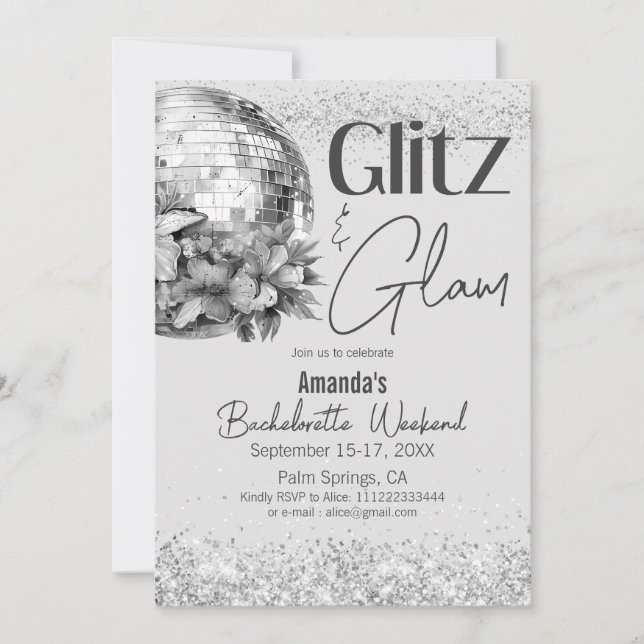 Invitation Disco Glitz et Glam Silver Bachelorette Party (Devant)